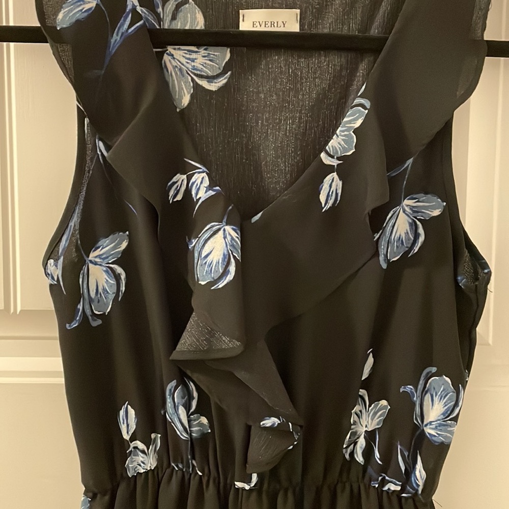 Long Blue and Black Floral print dress